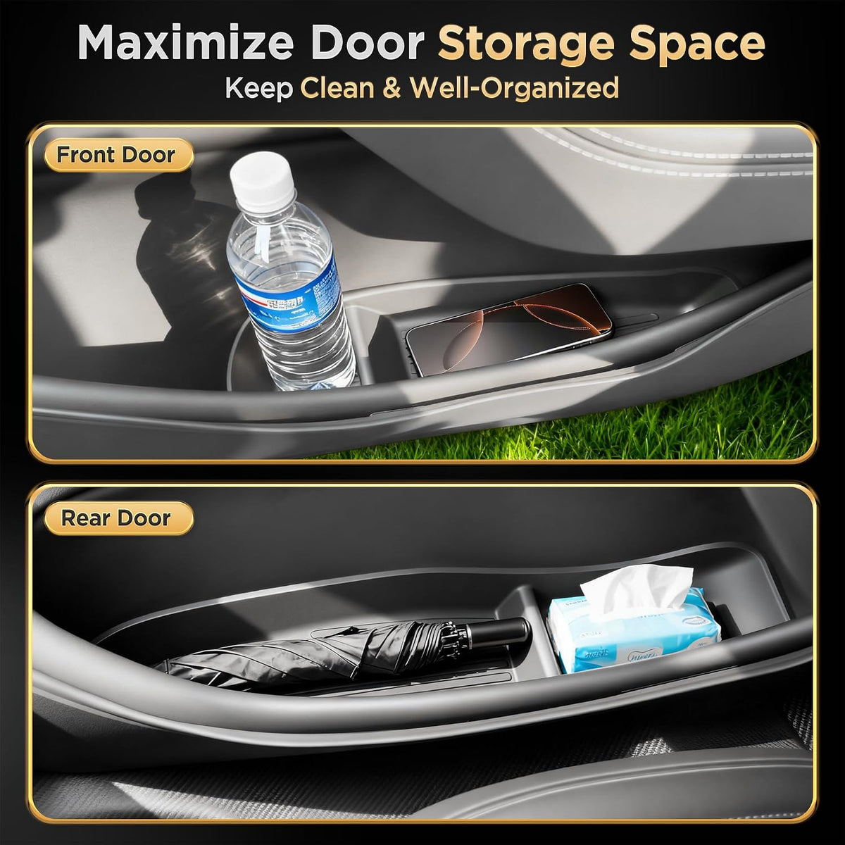 5PCS for Tesla Model Y Juniper(2025 2026) & YL Door Side Storage Box Cup Holder [Waterproof & Stay Clean] Front & Rear Door Pocket Liners for Tesla Model Y Juniper Accessories 2025 2026