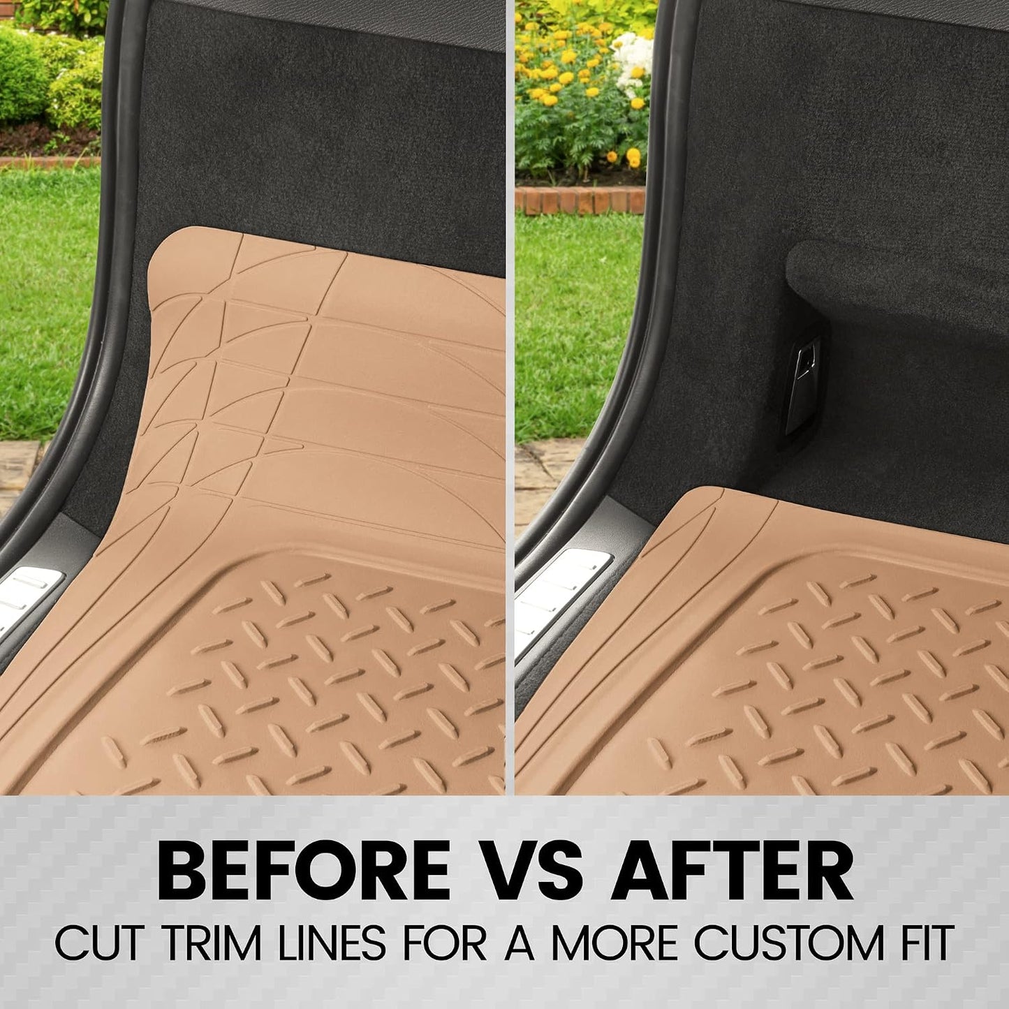 BDK Heavy Duty Rubber Cargo Mat Liner - All-Weather Trunk Protection, Trim-to-Fit Design for Cars, SUVs, Vans &amp; Trucks - Non-Slip, Waterproof, Durable Cargo Floor Liner - 46" x 56.75" x 0.25" - Beige