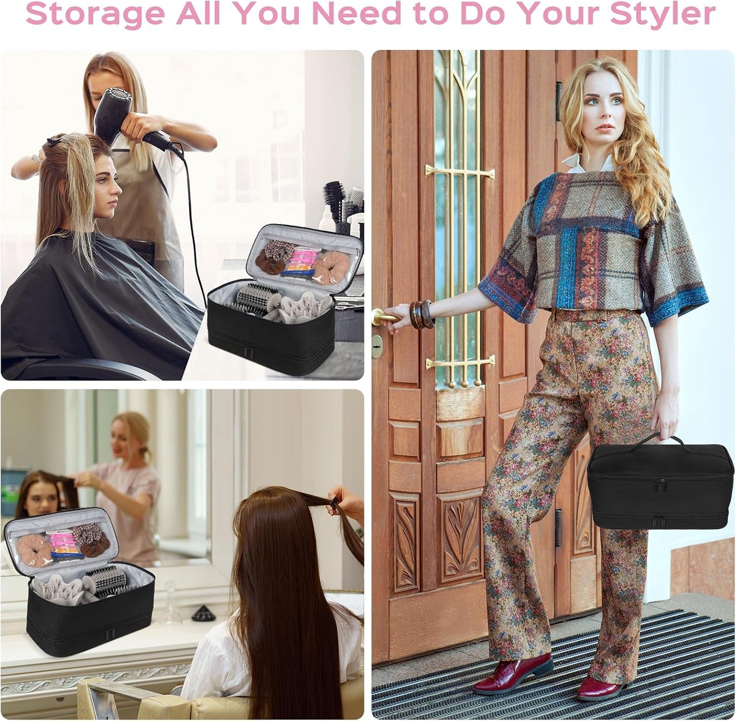 Travel Carrying Case for Shark Flexstyle Air Styling & Drying System,Double-Layer Hair Accessories Tools Storage Bag for Dyson Airwrap Styler Organizer,Black