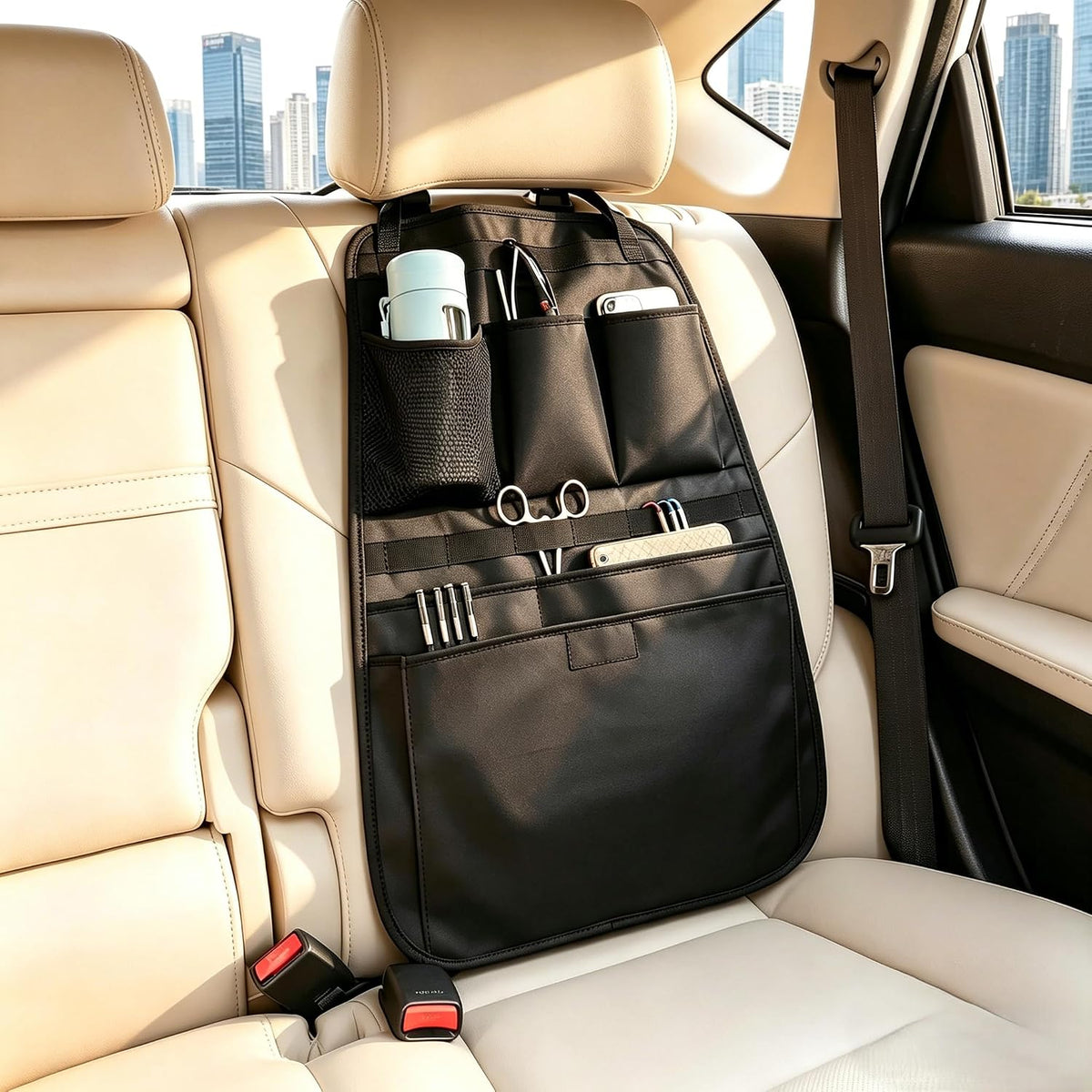 Car Seat Back Organizer with Compartment (Black)