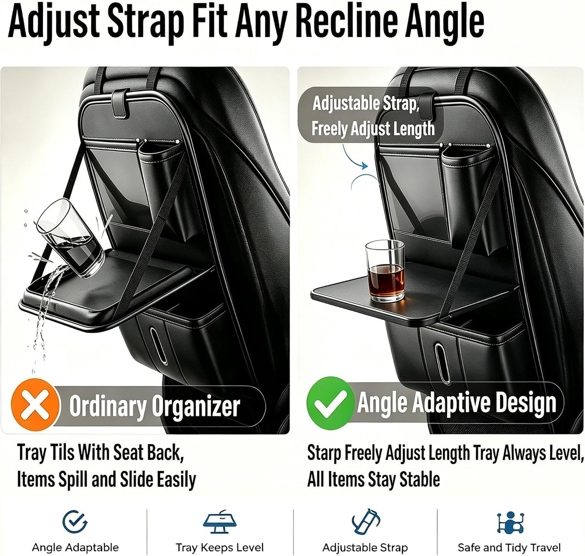 Universal Foldable Leather Car Backseat Organizer, Detachable Table Tray, Multi Storage Pockets, Tissue Cup Holder, Fits Cars SUVs Trucks Pickups For Travel Camping,1 Pack.