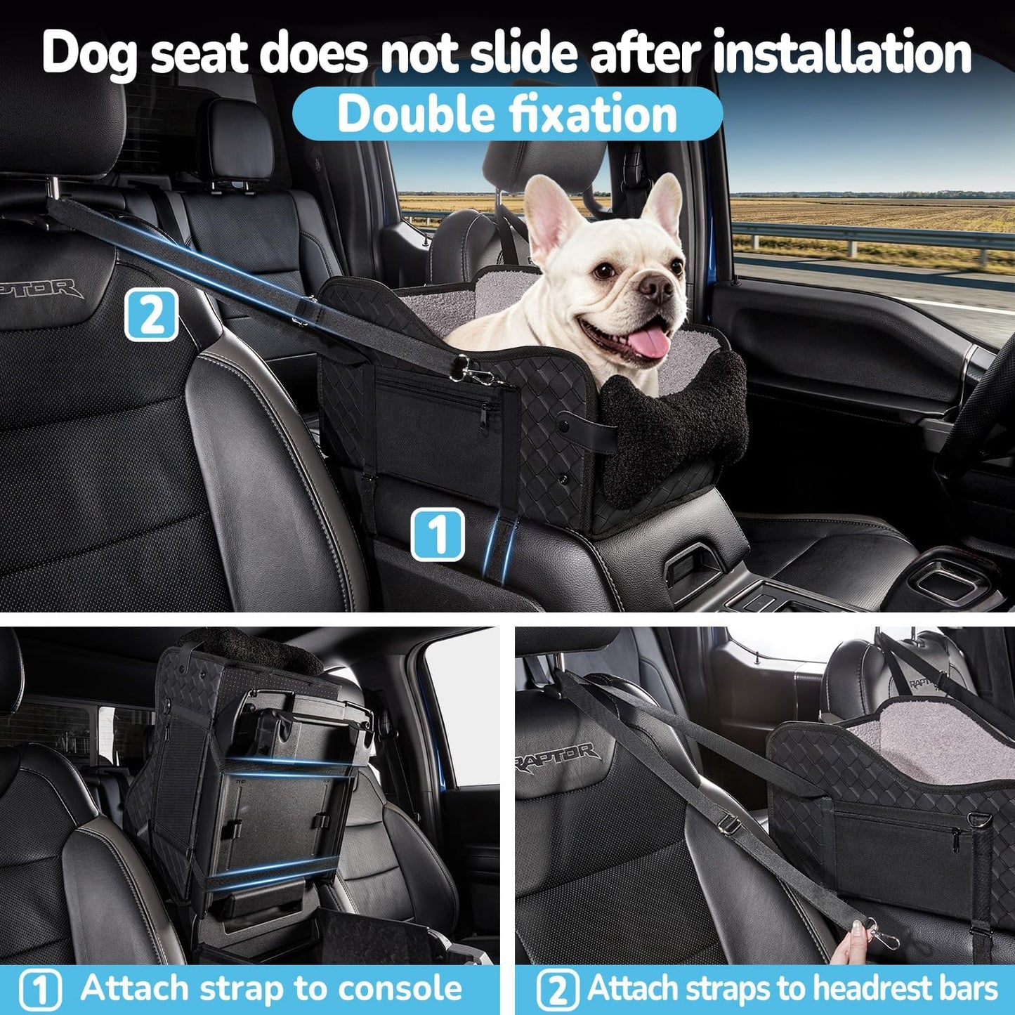 Center Console Dog Car Seat,Pet Puppy Middle Console Dog Car Seat for Small Dogs (Black, Large)
