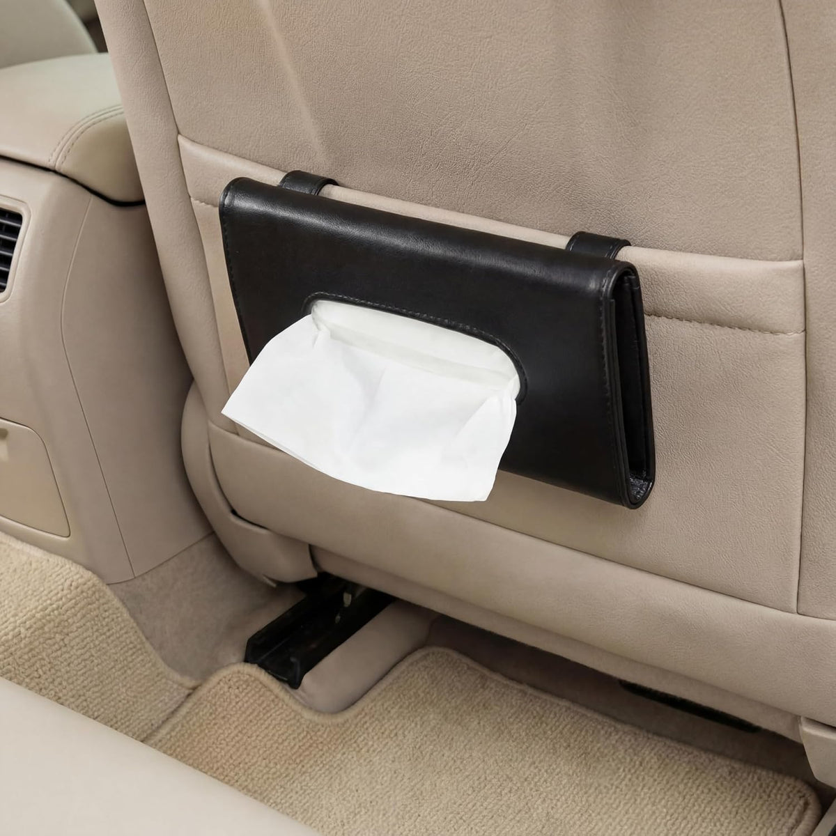 2 Pcs Black Car Tissue Holder with 20 Packs Tissue Refill Sun Visor Napkin PU Leather Backseat Napkin Mask Case Holder for Auto Accessories