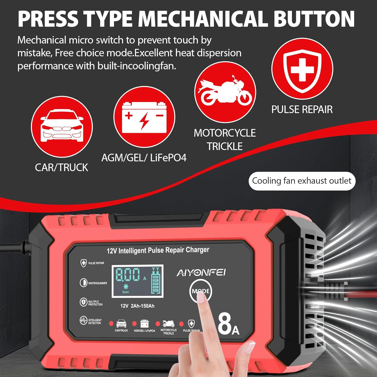 Car Battery Charger 12V 8-Amp Smart Trickle Charger Fully Automatic