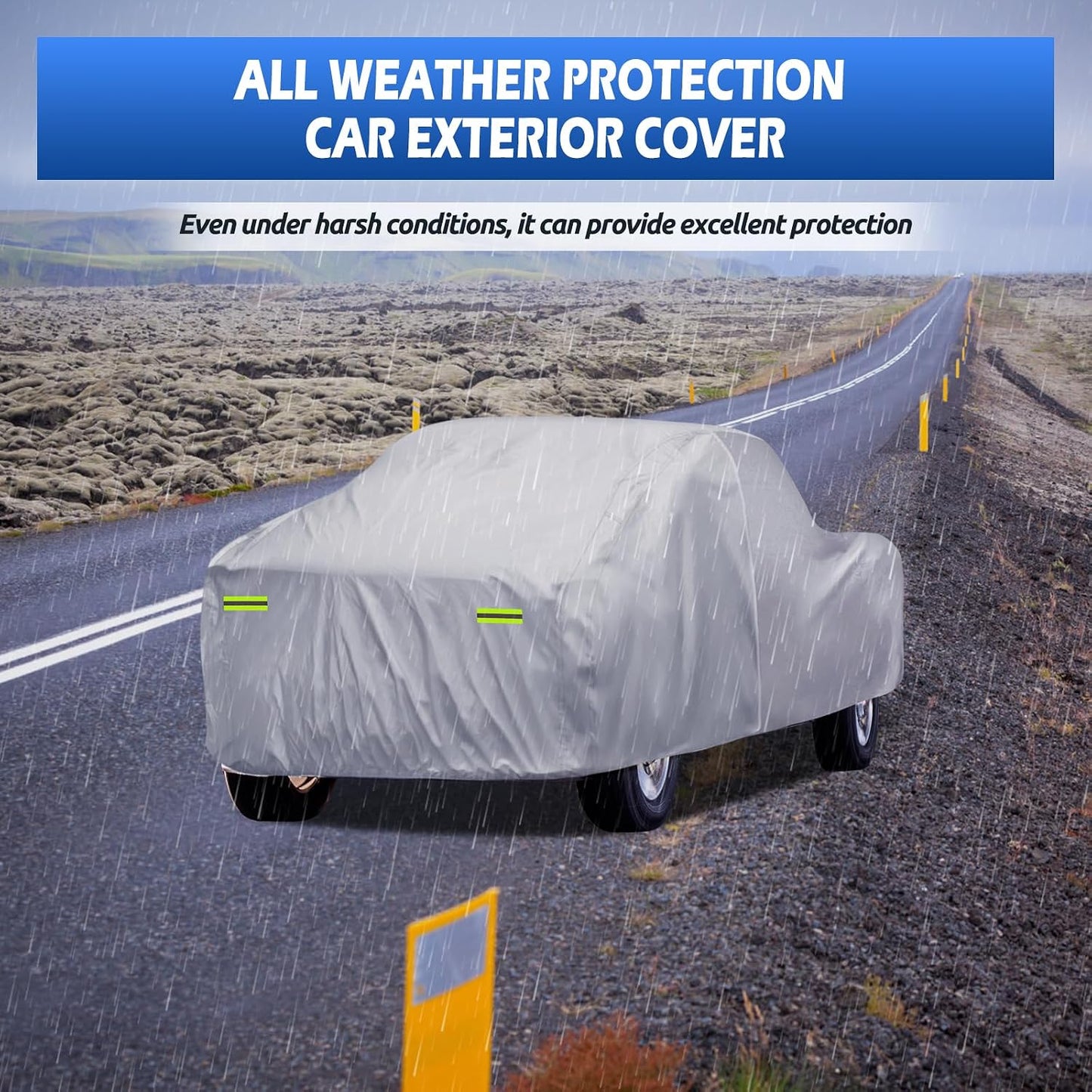 Truck Cover Waterproof All Weather, 6 Layers Pickup Cover Fit for Ford F150, Chevrolet Silverado 1500, Gmc Sierra, Ram 1500, Tundra (T4 Fit Truck Length Up to 250 inch), Silver