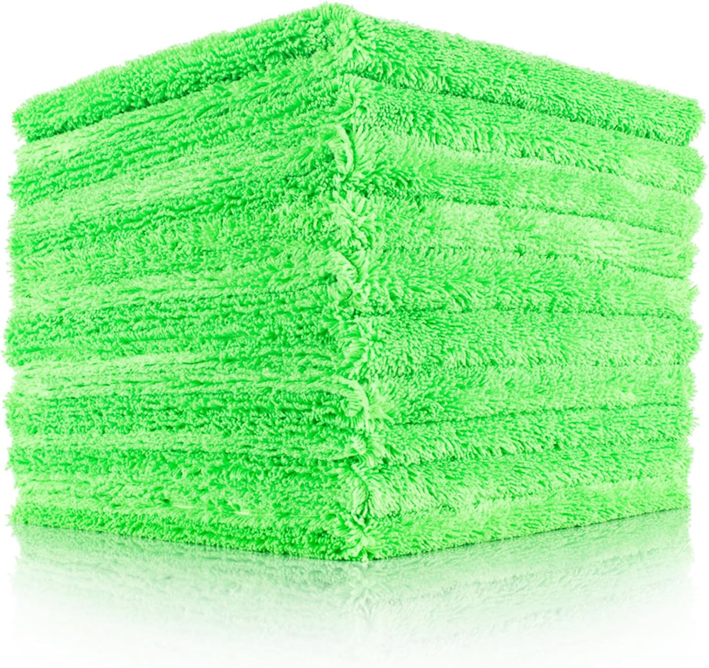 The Rag Company - Creature Edgeless Auto Detailing Towels (10-Pack) Professional 70/30 Blend, Dual-Pile Plush Microfiber, Buffing & Polishing, 420gsm, 16in x 16in, Lime Green