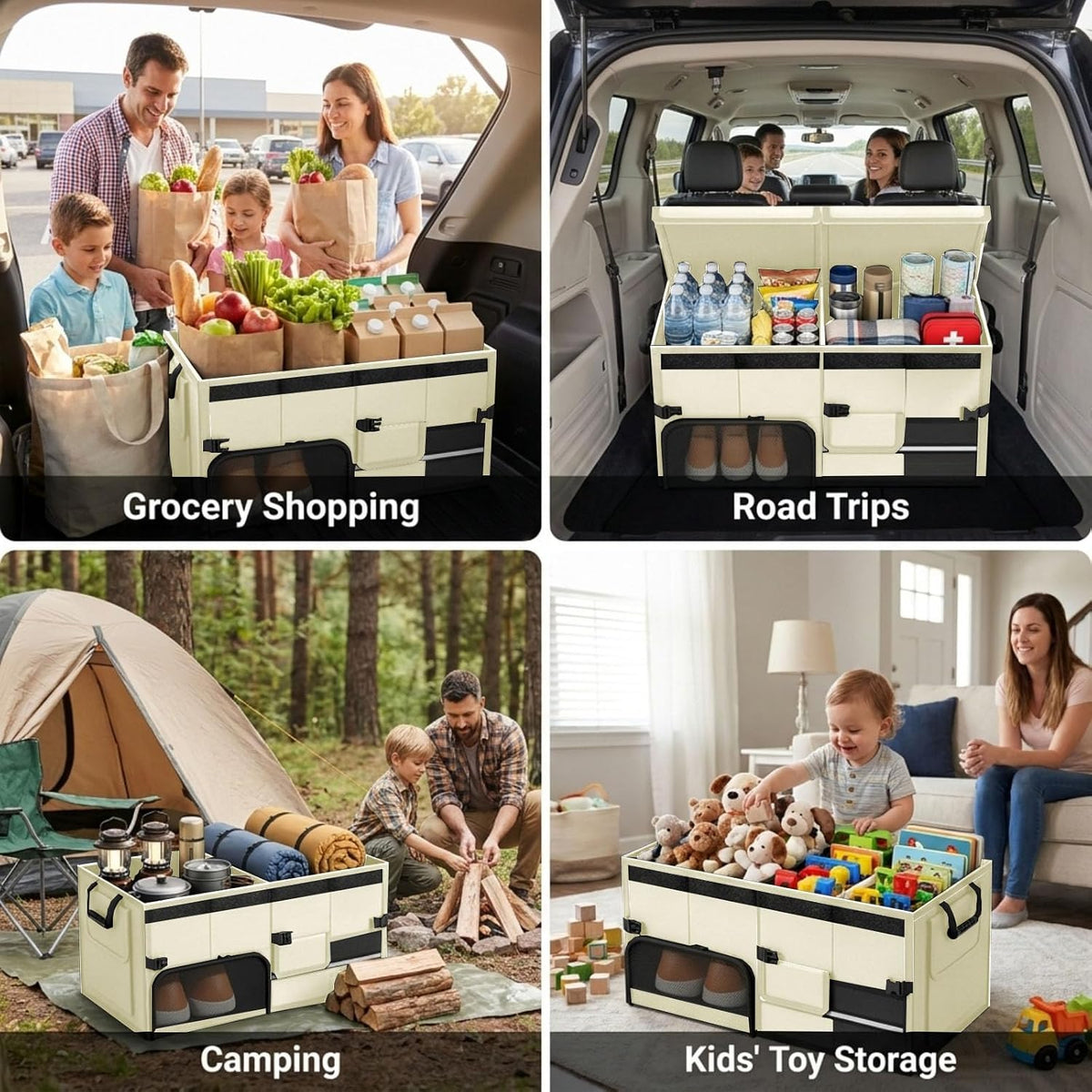 Foldable Trunk Organizer for Car, Expandable Storage Bin with Compartments