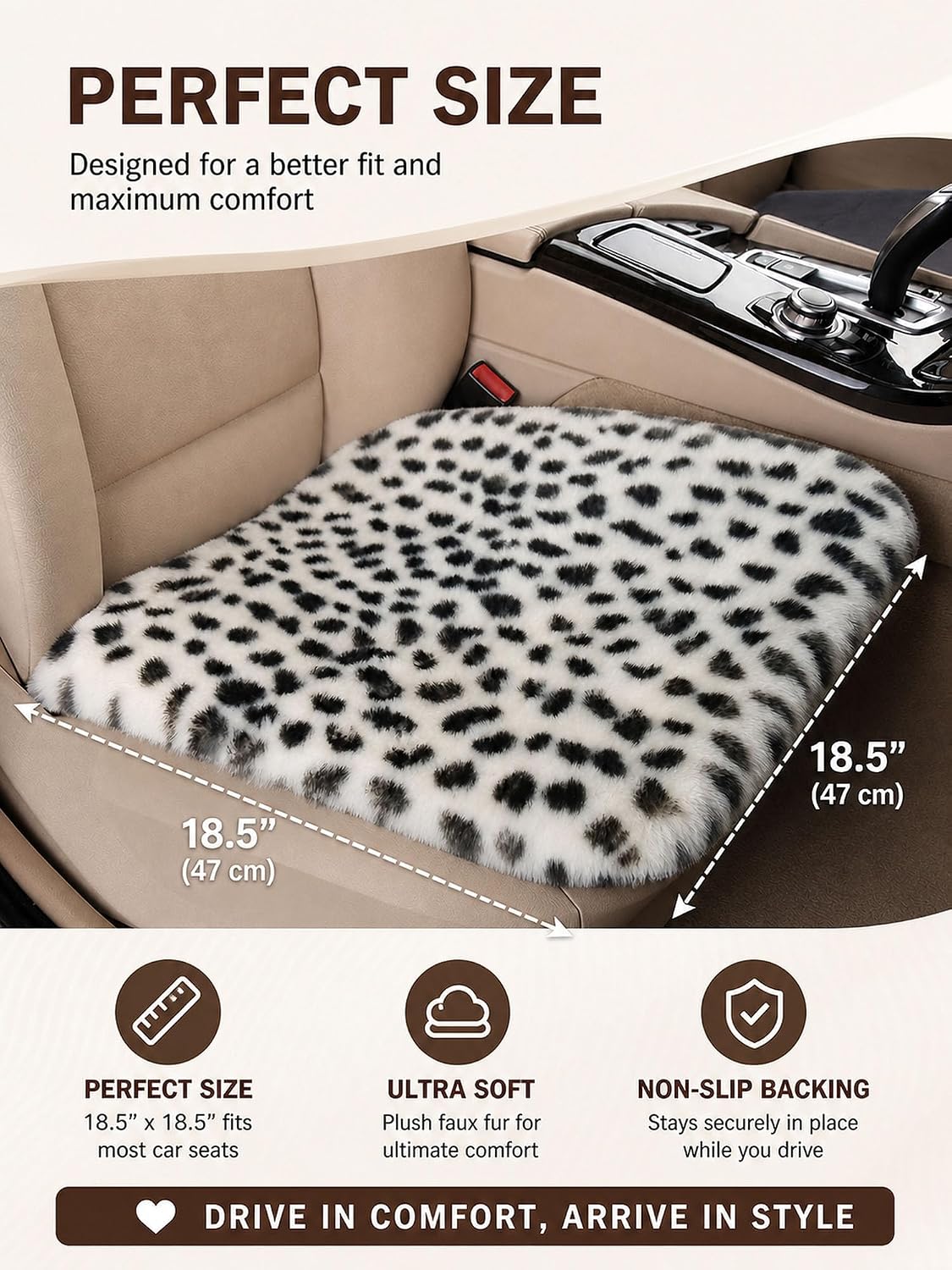 Winter Soft Warm Faux Rabbit Fur car seat Cushion,Universal fit Plush Front and Back Fuzzy car seat Pads Cushion Cover Protector - 1pcs (Front seat 1pcs, Leopard dots)