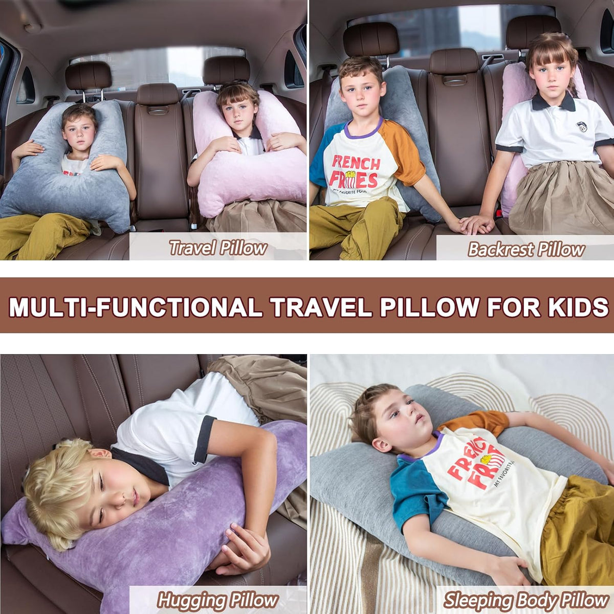 1 MIDDLE ONE Car Pillow for Kids, Memory Foam Travel Pillow for Car and Adults, Kids Car Pillows for Sleeping on Road Trip, Small Body Pillow for Kid (Purple)