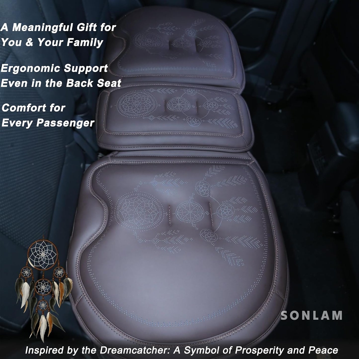 Comfort Dreamcatcher Car Seat Cushion Non-Slip - Relaxing, Optimal Support & Posture for Long Drive (Front Seats (Coffee Brown))