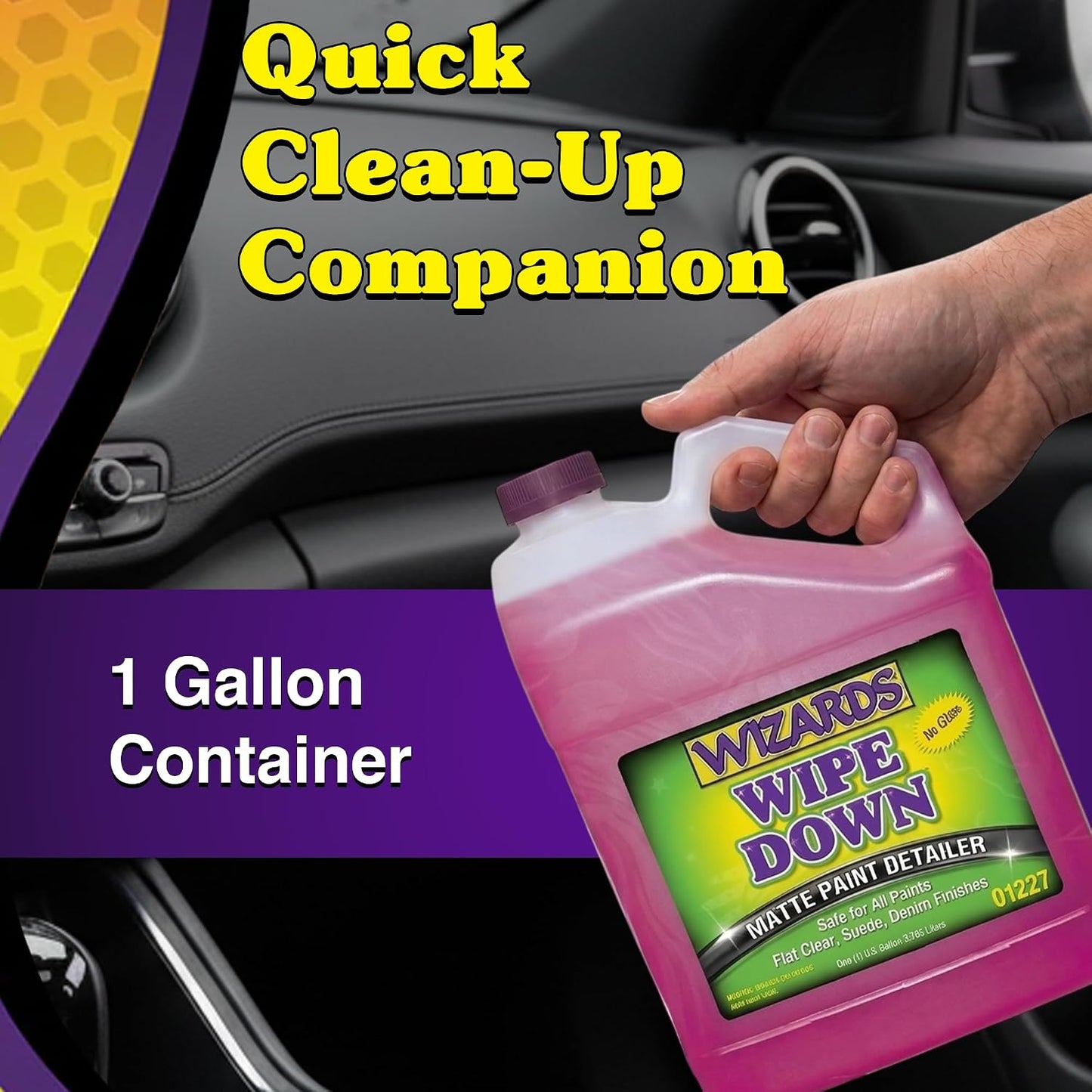 Wizards - Wipe Down Quick Detailer Spray, Matte Finish Car Polish, Automotive Clear Coat for Flat Clear, Suede, Denim Finishes, Car Care Kit Essential for General Finishes, 1 Gallon