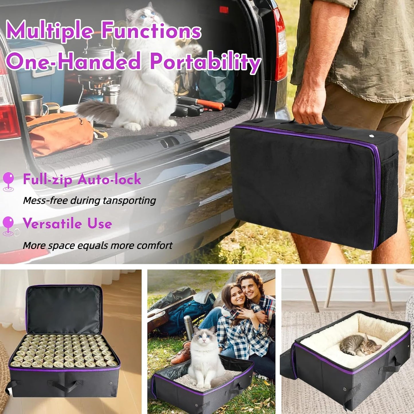 20x14x6.5 Inches, Large Portable Cat Travel Litter Box with Zipped Lid & 10 Liners, Leak-Proof, Lightweight, Sturdy & Waterproof and Foldable Travel Cat Litter Box for Hotels, Car, & Camping