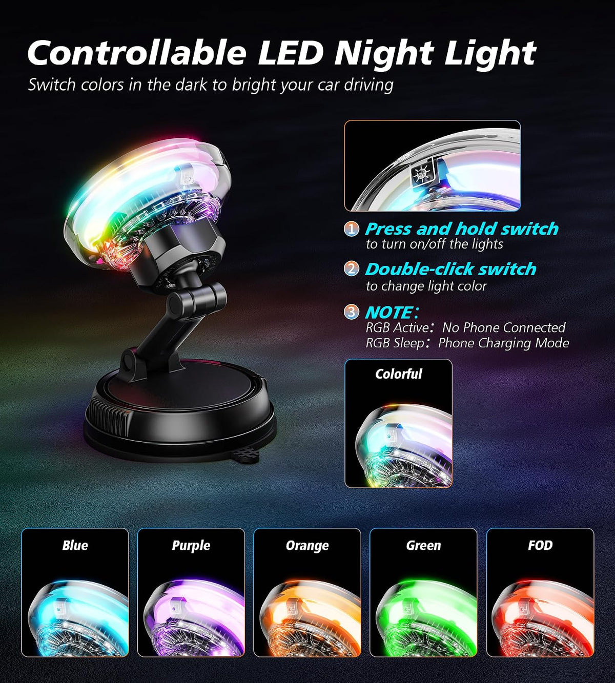 for Qi2 15W MagSafe Car Mount Charger with Cooling Fan, [Rapid Charging Cooler with RGB Lights], 78+LBS Stronger Suction Wireless Magnetic Mount on Vent/Dash/Windshield, for iPhone 17 16 15 14 13 12