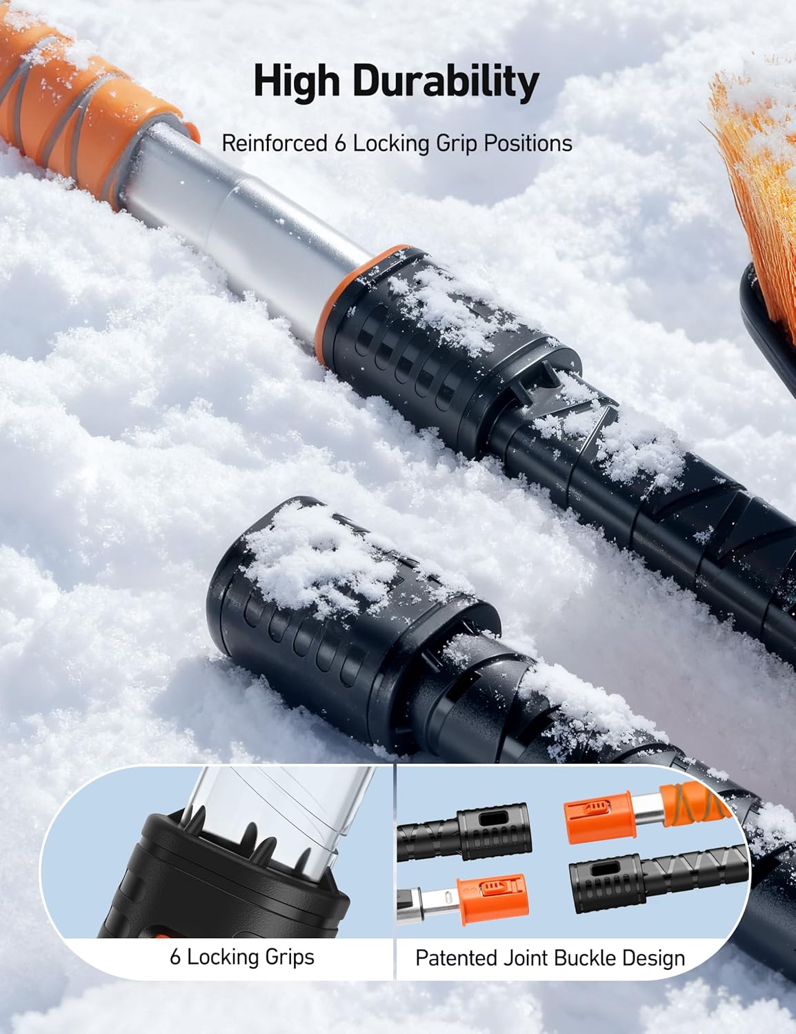 AstroAI 47.2" Ice Scrapers for Car Windshield and Extendable Snow Brush with Foam Grip and 360° Pivoting Brush Head for Auto Car Truck and SUV(Orange)