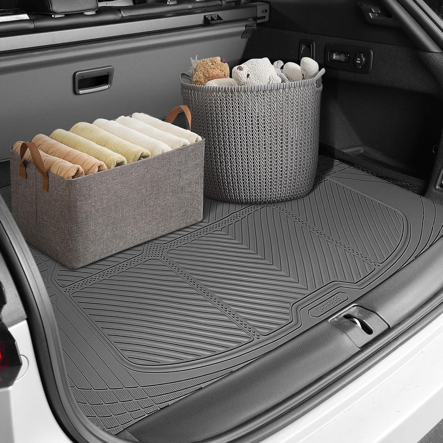 CAR PASS Gray Rubber Car Floor Mats & Cargo Liners, All Weather Car Mats & Trunk Mats,Waterproof Automotive Floor Mats Trim to Fit for Most Cars Sedans SUVs Vans, Durable Heavy Duty Anti-Slip, Gray
