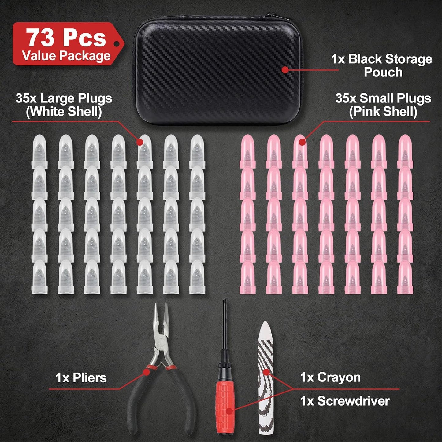 73 Pcs Tire Plug Kit, Screw in Tire Repair Rubber Nail Kit with Pliers, Screwdriver, Crayon, Quick Self-Service Emergency Repair Patch Tool for Automotive Car, Truck, Motorcycle Tubeless Tire Puncture