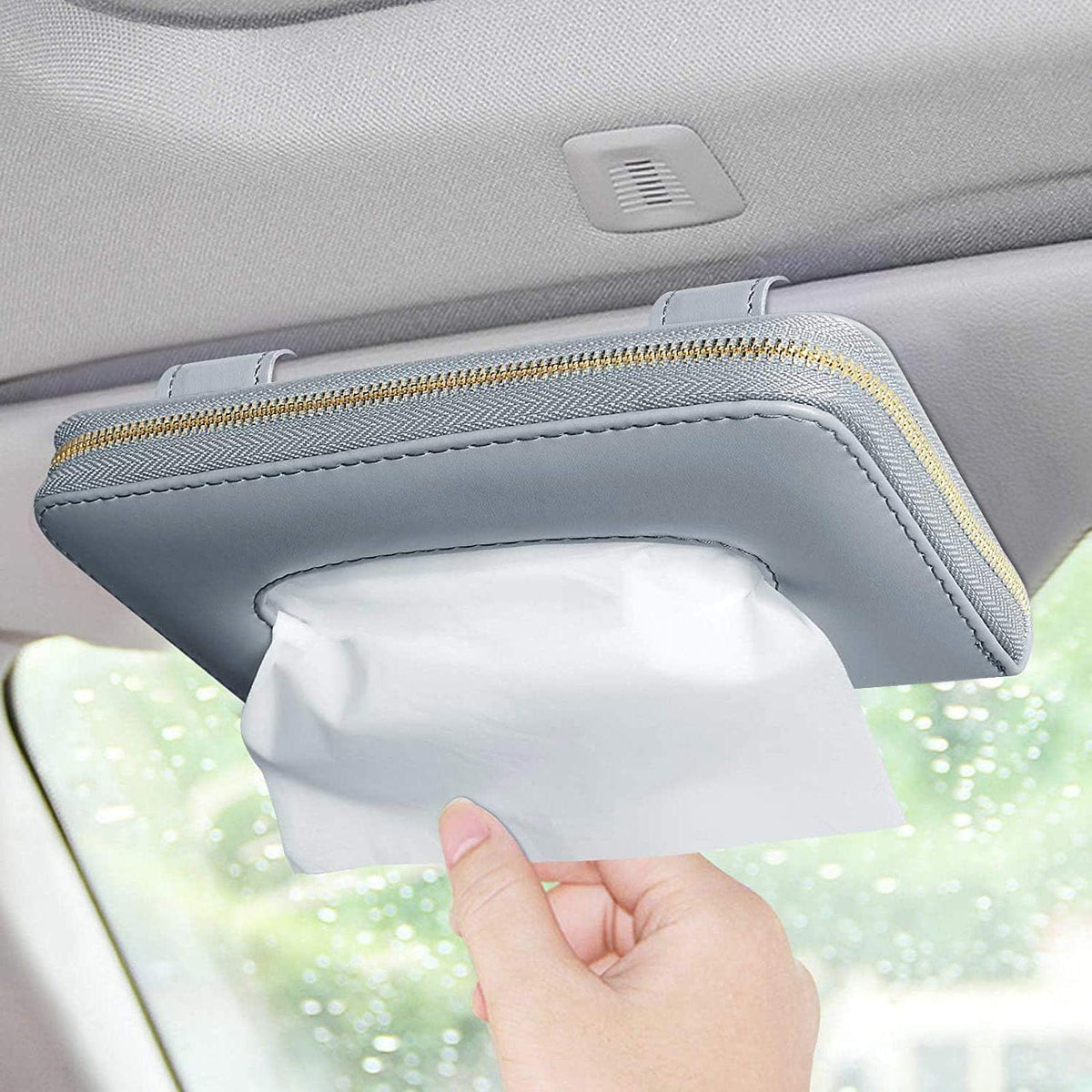 Car Visor Tissue Holder, Zipper Sun Visor Tissue Box for Car & Boat, Gray