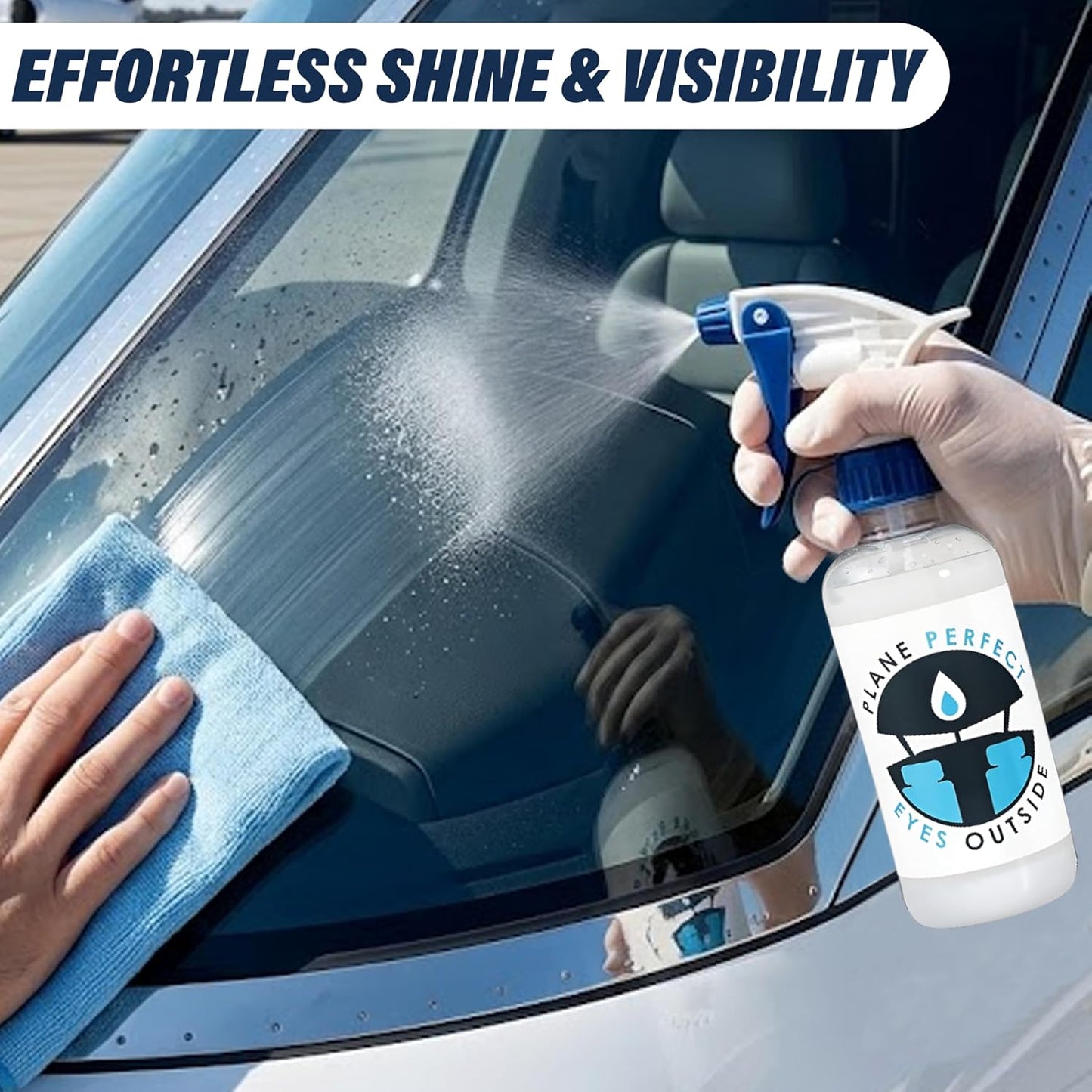 Plane Perfect Eyes Outside Windshield Cleaner - Aviation &amp; Multi Surface Glass, Plastic, Plexiglass - Streak Free, Non Abrasive, Reduces Fog, UV Safe for Airplanes, Cars, Boats &amp; LCD Screens | 16 Oz