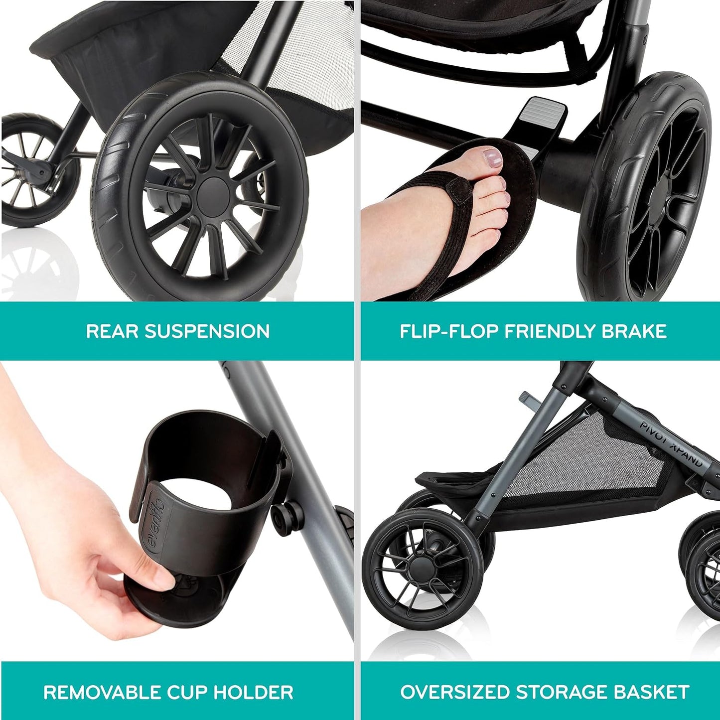 Evenflo Pivot Xpand Modular Travel System with LiteMax Infant Car Seat with Anti-Rebound Bar (Sabino Gray)