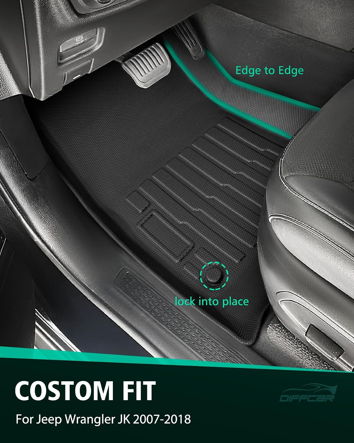 Floor Mats for Jeep Wrangler JK 2007-2018 Unlimited 4-Door (Not JL/2-Door)