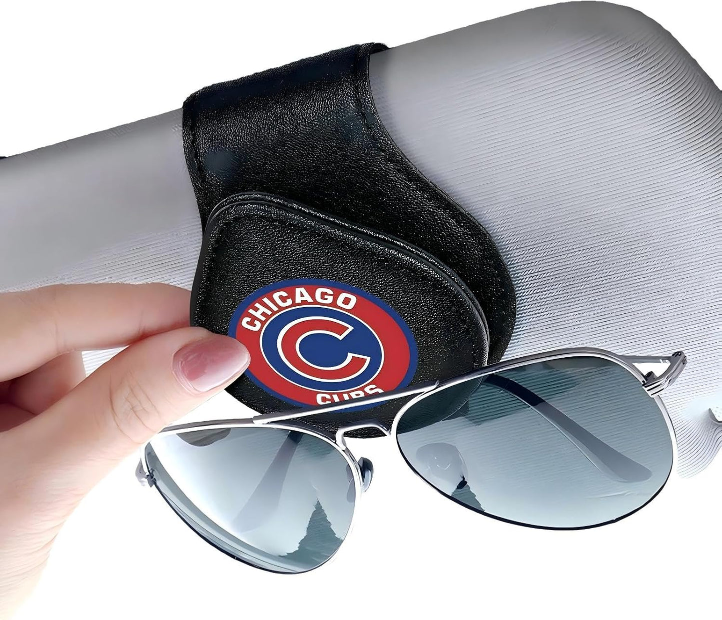 for MLB Los Angeles Dodgers Car Visor Sunglass Holder - Black Leather Eyeglass Case with Team Logo, Clip-On Sun Visor Organizer for Auto Interior, LA Dodgers Gifts
