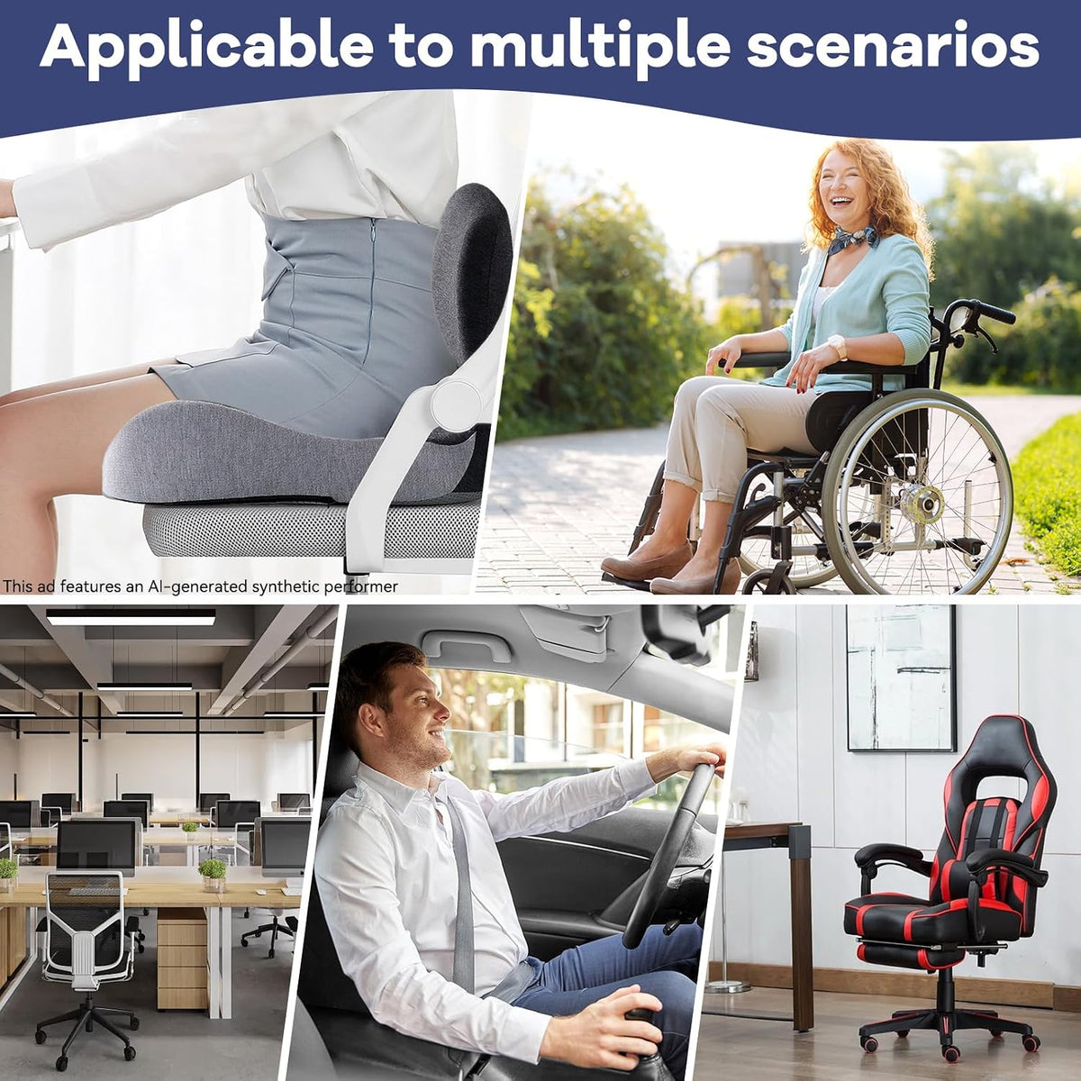 Memory Foam Car Seat Cushion, Ergonomic Pad for Driving & Office