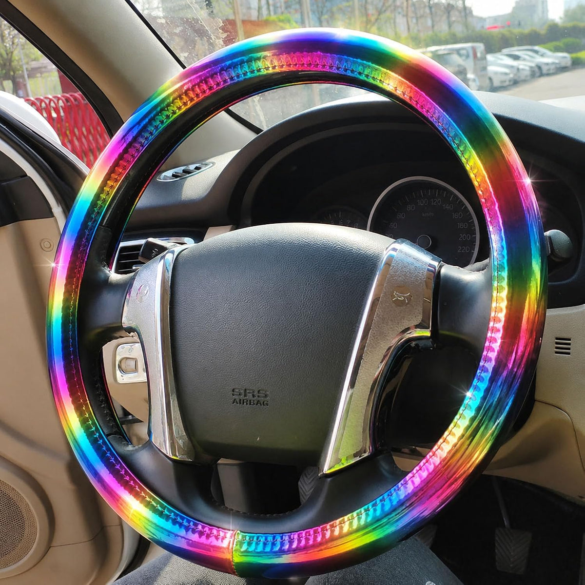 Holographic Car Steering Wheel Cover for Women 14.5-15 Inch Non Slip