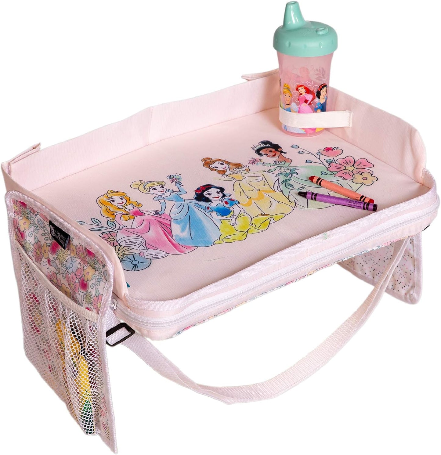 J.L. Childress Disney Baby 3-IN-1 Kids Travel Tray & Tablet Holder - Car Seat Lap Tray Desk for Toddlers, Road Trip Essentials, Car Seat Activity Table, Travel Accessories - Disney Princess
