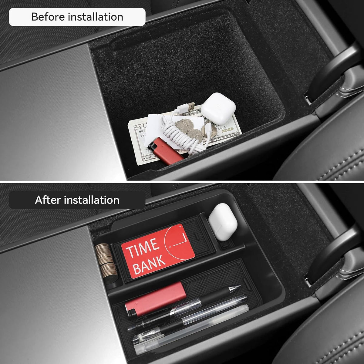 Center Console Organizer Hidden Box Compatible with Tesla 2021-2024 Model Y & 2021-2023 Model 3 Accessories (Not Fit Model 3 Highland) ABS Plastic Material Armrest Secondary Storage Box