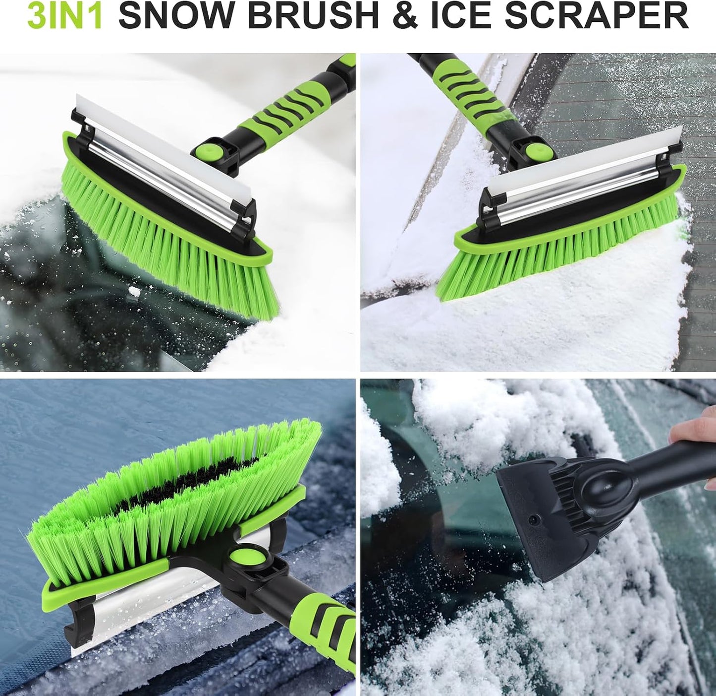 43" Ice Scraper for Car Windshield, Snow Brush with Squeegee, 3 in 1 Snow Removal for Cars with Foam Grip and 180° Pivoting Brush Head for Auto Truck SUV