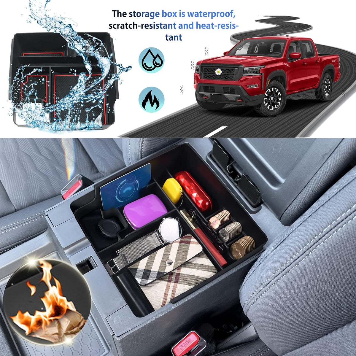 SHAOHAO for 2025 2026 Nissan Frontier Center Console Organizer Tray 2022-2025 2026 Nissan Frontier (S/SV/Pro-X/Pro-4X/SL) Console Tray Frontier 2023 2024 2025 2026 Accessories Armrest Box Organizer