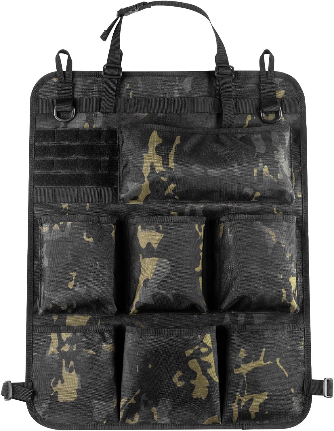Tactical Universal Car Front Seat Back Organizer 18 x 23 Inch Seat Back Organiser with 7 Storage Pouch, with Molle System - for Camping, Travel,Huntting (Black)