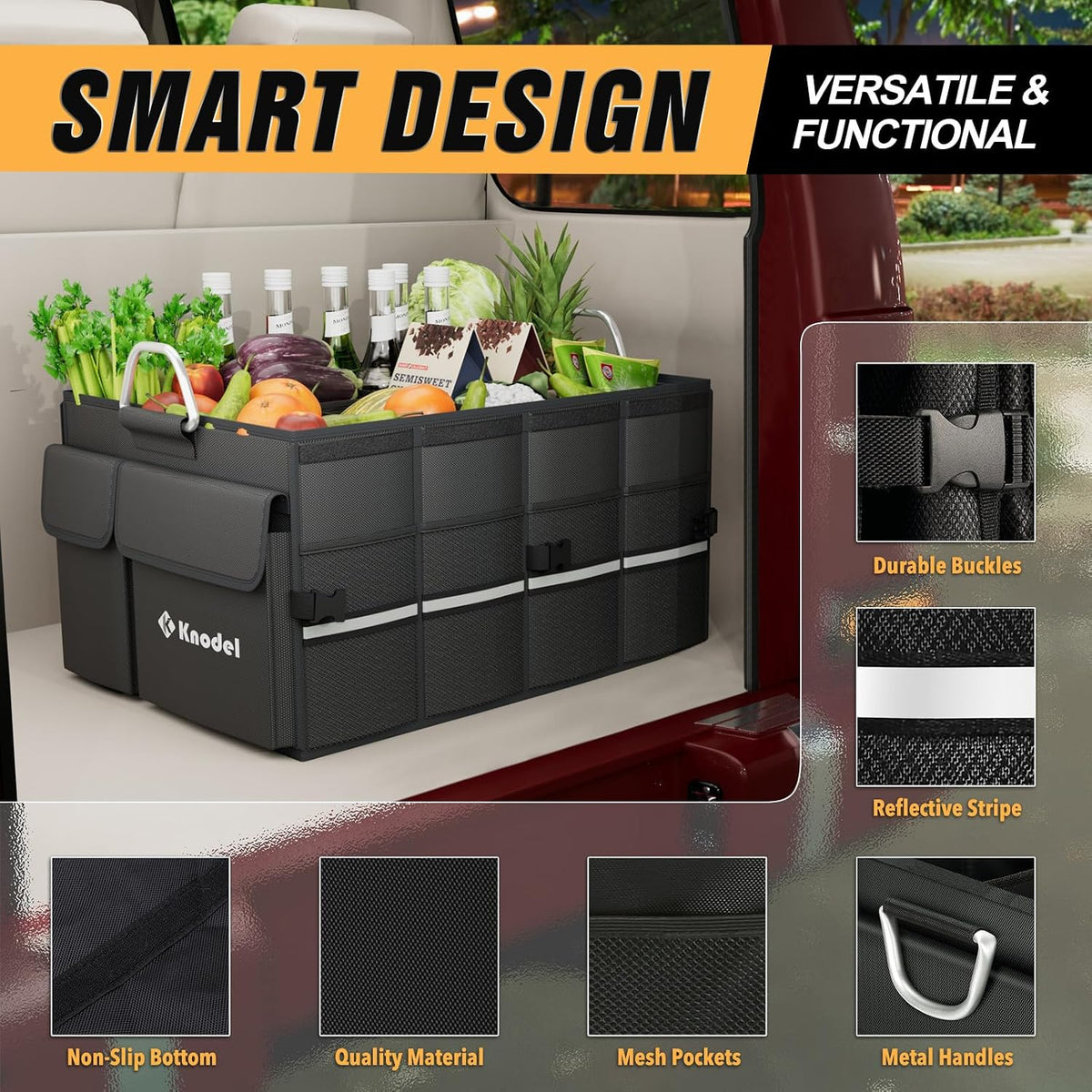 K KNODEL Car Trunk Organizer, Black, Unisex, Automobiles