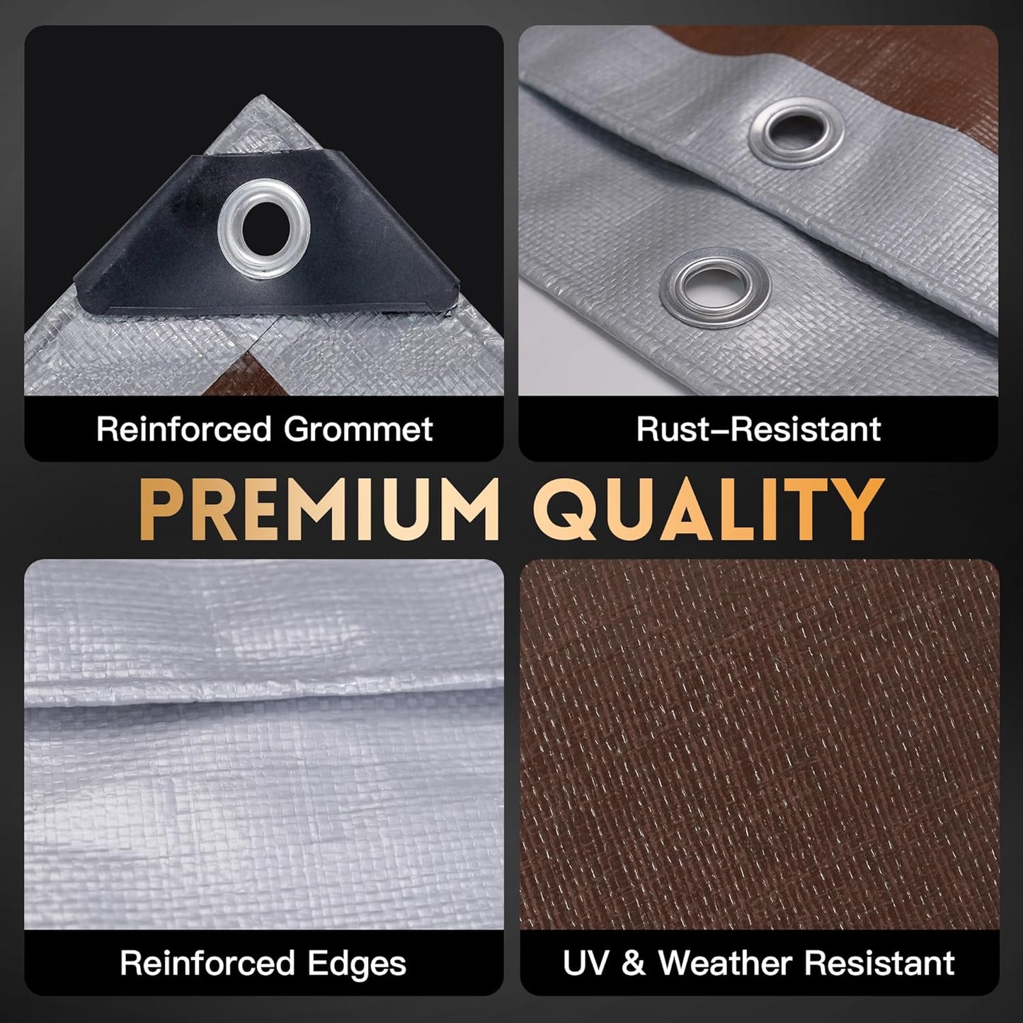 Tarp 12x12 ft Heavy Duty 10mil Silver/Brown 100% Waterproof High Durability Multipurpose Outdoor Tarpaulin,Uv Resistant,for Courtyards,Camping, Canopy, Trailer, Boats, Camping, Etc -by MVPNET