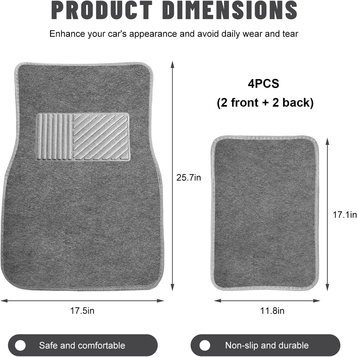 Sun Walker 4 PCS Car Floor Mats, Waterproof Anti-Slip Front & Rear Car Carpets with Driver Heel Pad, All Weather Floor Protective Pads Universal for SUVs Trucks Sedans Vans (Gray)