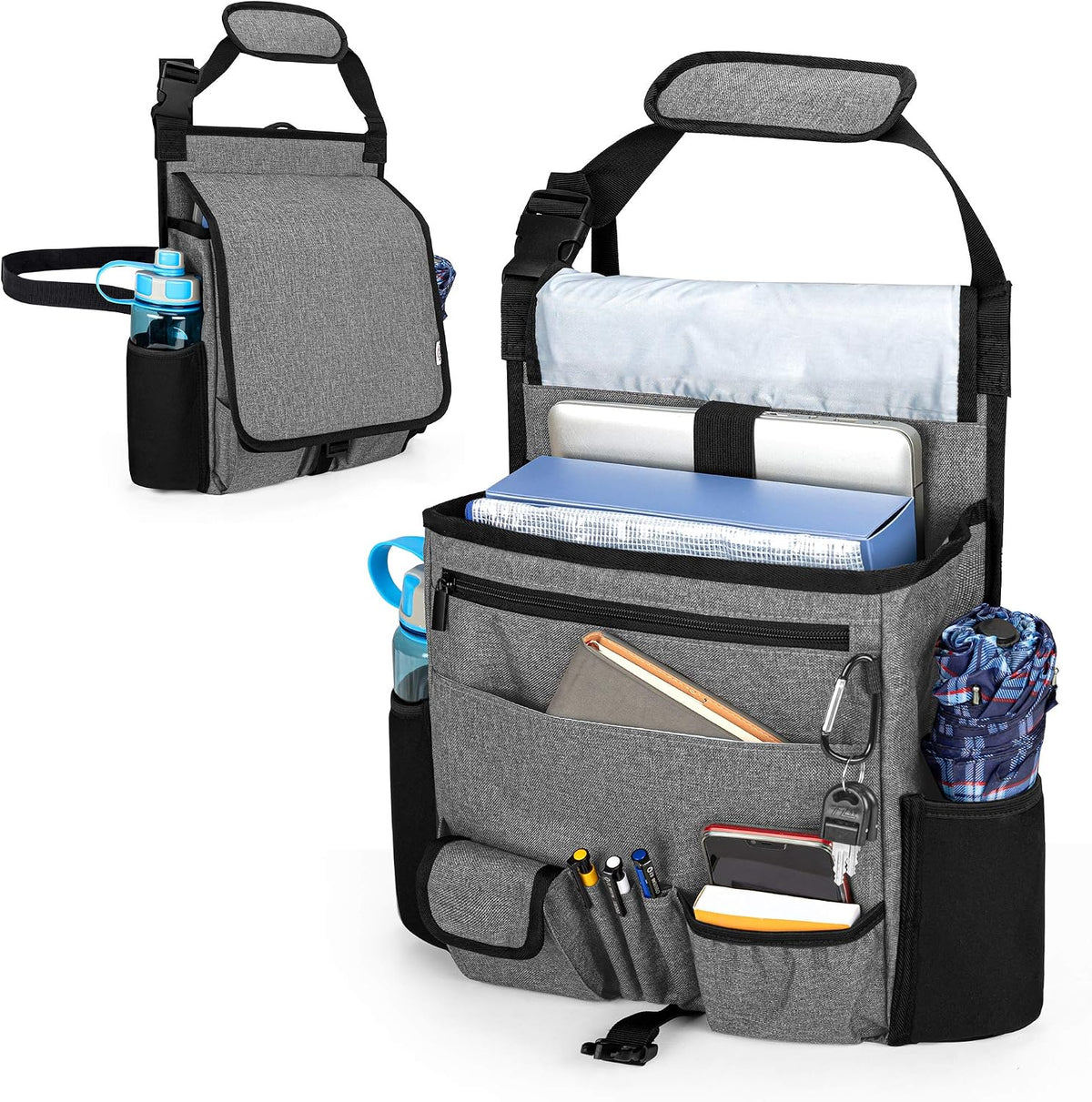 LUXJA Car Front Seat Organizer with Cover & Laptop Sleeve, Gray
