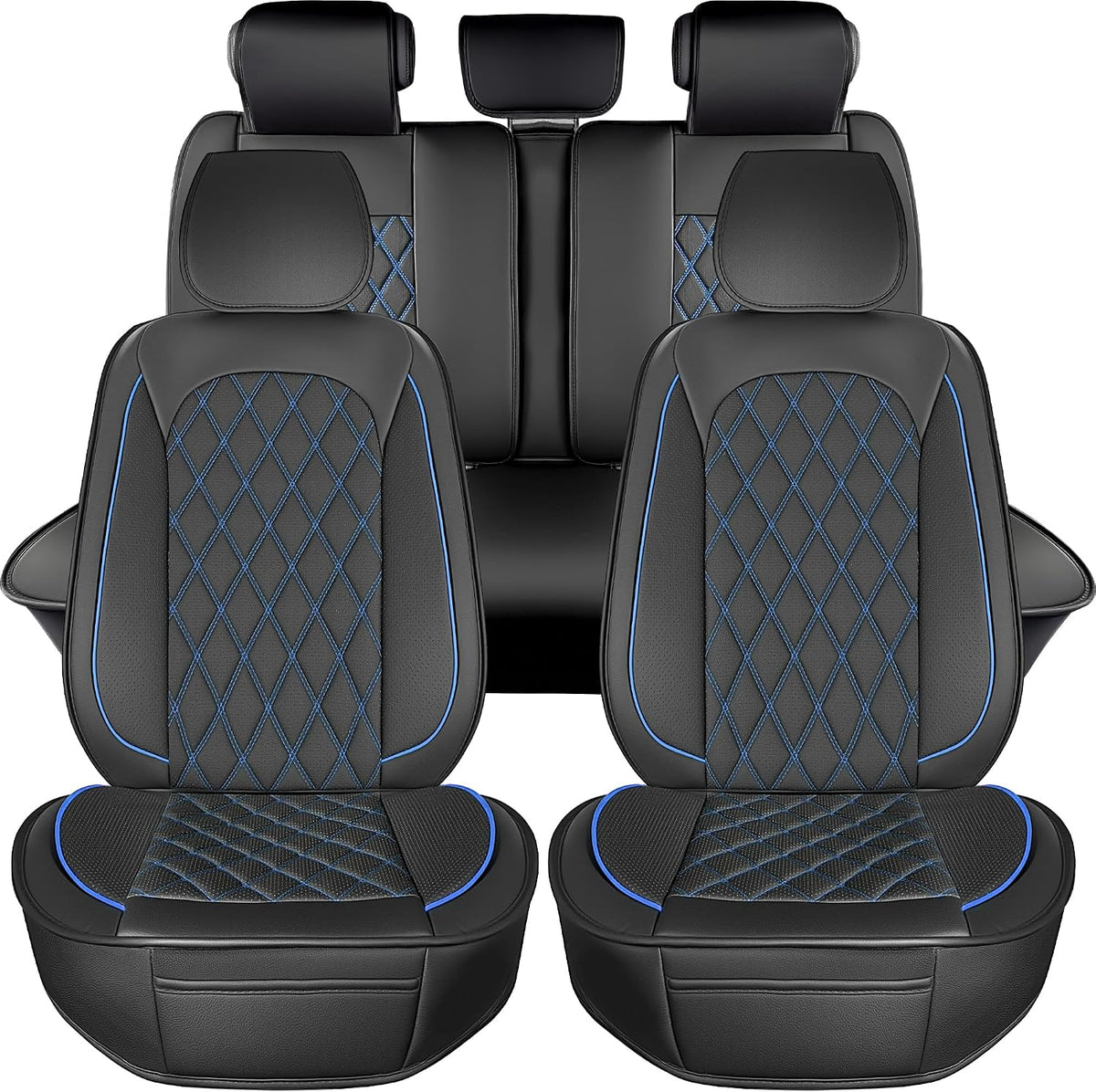 LINGVIDO Car Seat Covers Full Set (5 Seats) - Premium Perforated Nappa Leather, Waterproof Shield, Omni-Adapt Fit SUVs Sedans, Ultimate Family & Pet Protection