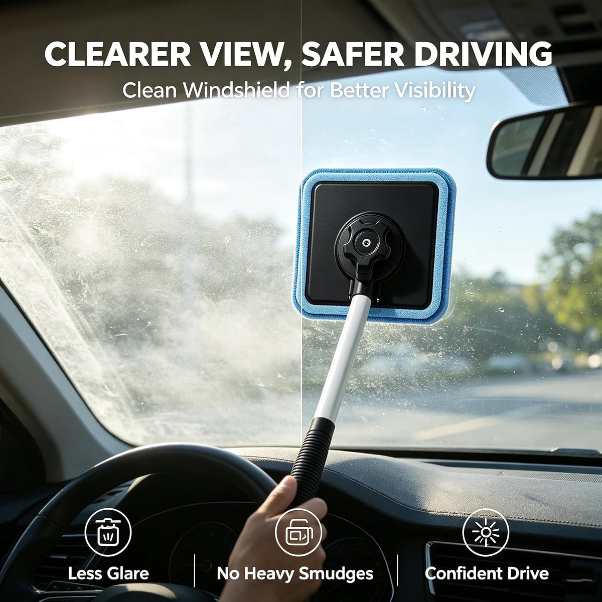 Dual Magnetic Car Windshield Cleaner, Streak-Free Auto Glass Cleaning Kit, Double Sided Magnetic Window Cleaner, Streak-Free Dual Side Cleaning, Works on All Glass