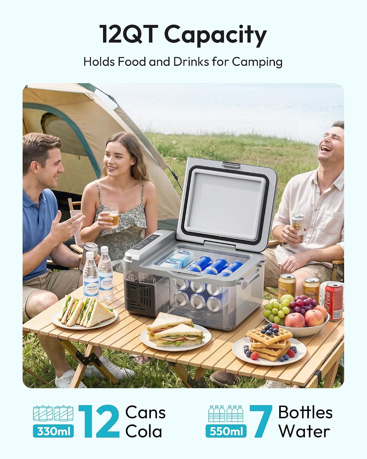 EUHOMY 12 Volt Refrigerator, 12 Quart (10L) Compressor Electric Cooler APP Control, Car Fridge 12/24V DC & 120-240V AC, Car Refrigerator -4℉~68℉, Portable Freezer for RV, Travel, Camping