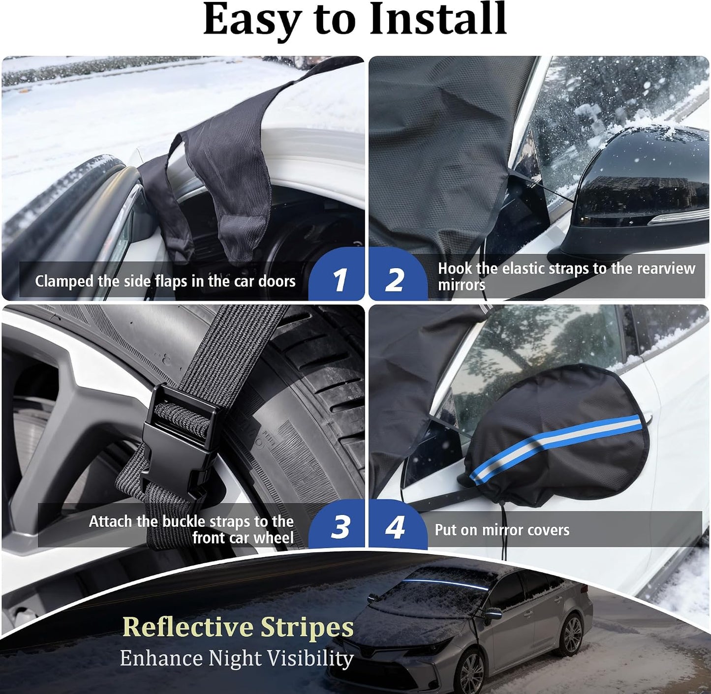 Windshield Cover for Ice and Snow, 600D Car Windshield Cover with Mirror Covers, Upgraded Windproof Includes Elastic Buckles, Frostproof & Dustproof, Fits for Large SUVs Pickups Trucks Vans (78"x 50")