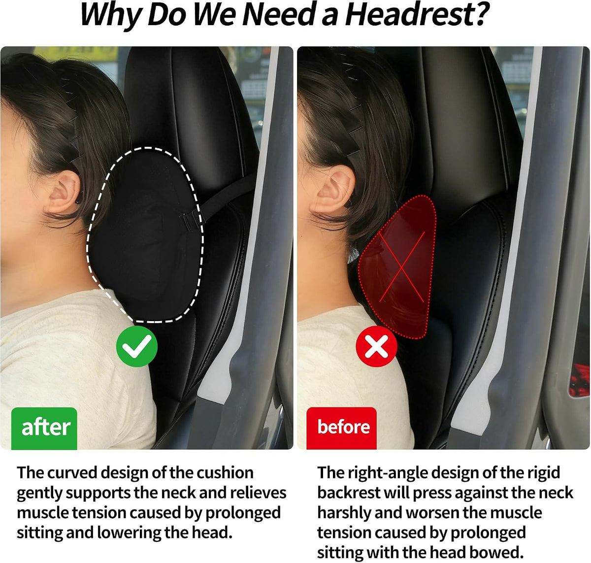 2 Pack Car Neck Support, Ergonomic Drive Seat Head Cushion Pillow