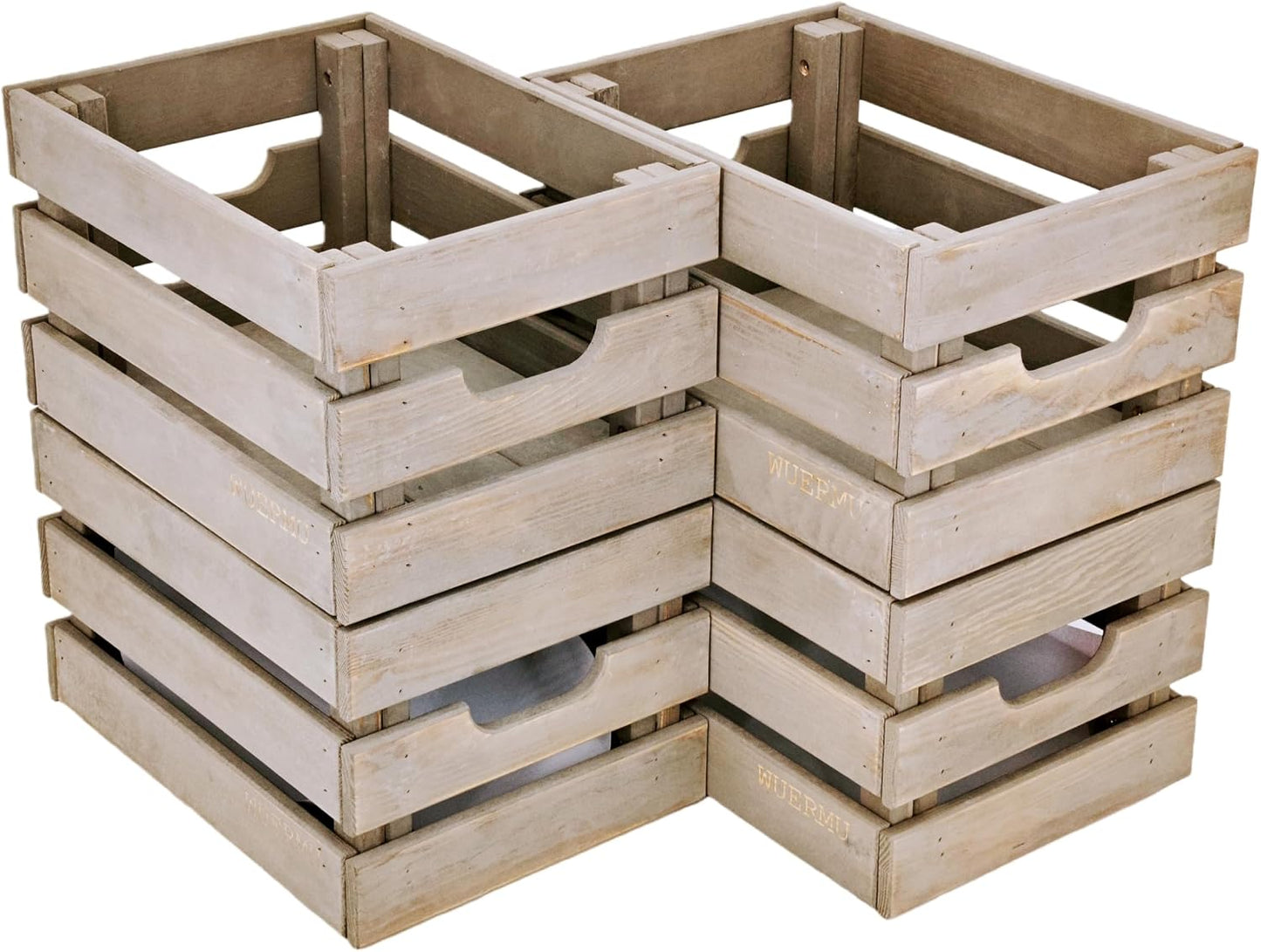 Gray Wooden Crates, Set of 4 Rustic Storage Boxes for Home Organization, Tool Box, Wine Carrier, and Camping Supplies, 12.2 Inches.