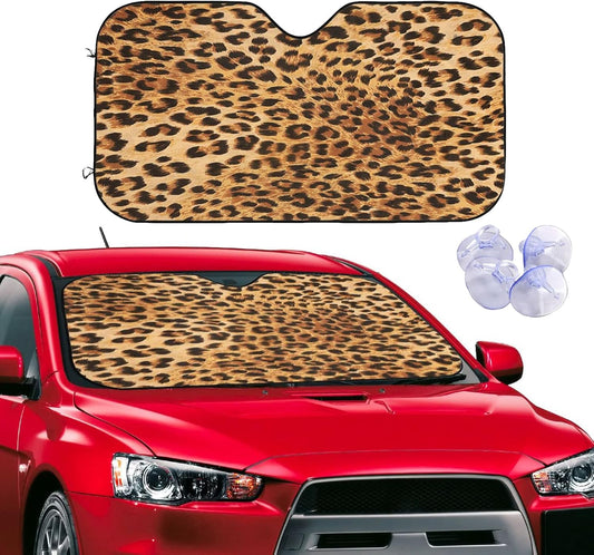 Windshield Sun Shade Cheetah Leopard Print Foldable Car Front Sunshade for Most Sedans SUV Truck Auto Sun Blocker Visor Blocks UV Rays Keeps Your Vehicle Cool-55 x 29.9 Inch