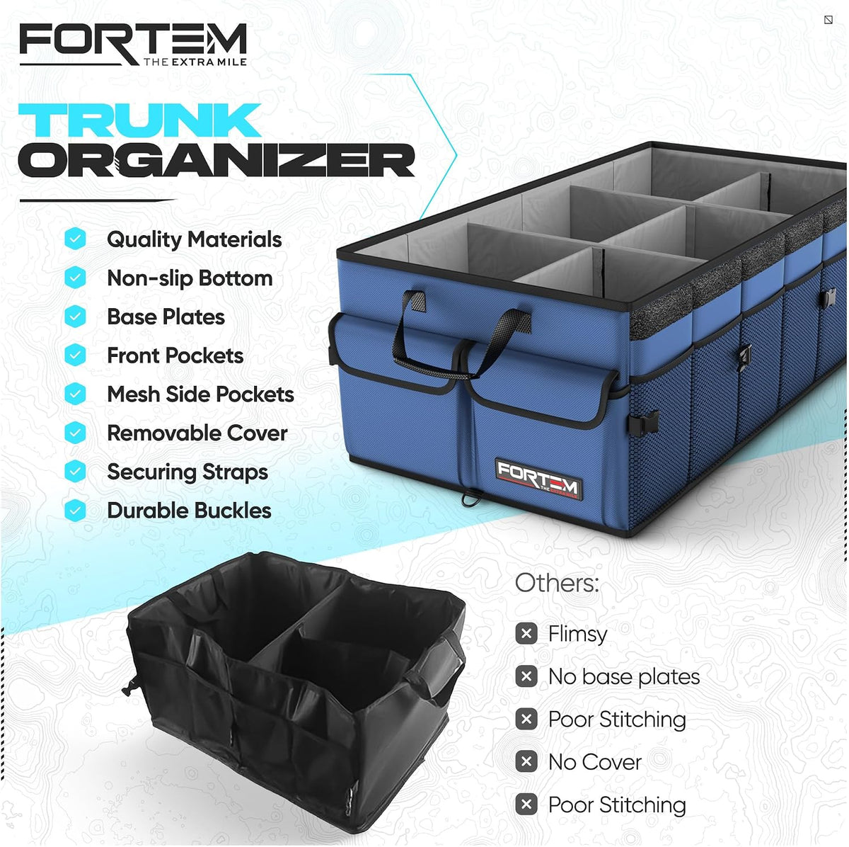FORTEM Trunk Organizer - Foldable Car Organizer & Storage for SUVs & Trucks