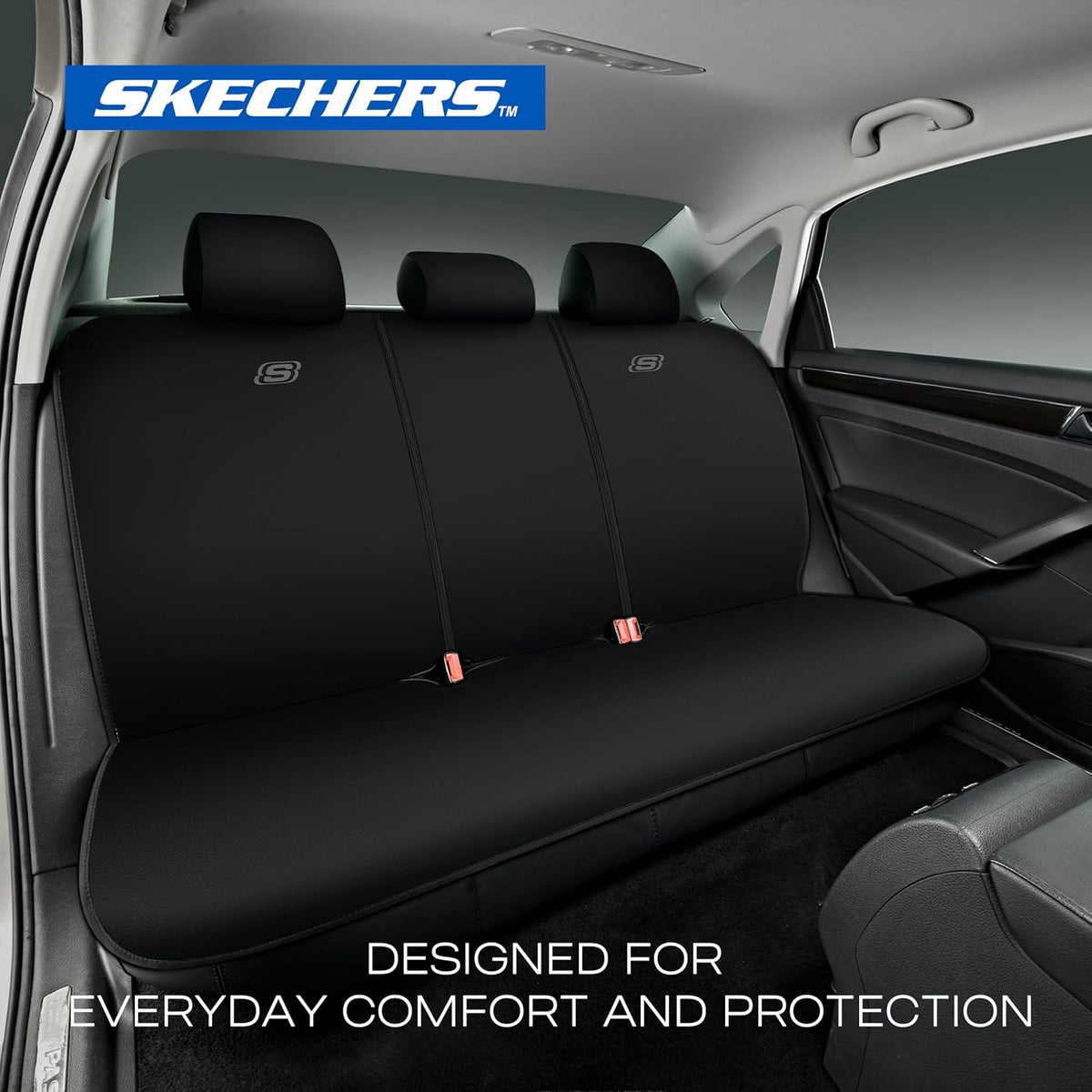Skechers Seat Covers, Premium Breathable Polyester Car Seat Covers, Car Seat Covers Full Set Airbag Compatible, Automotive Comfort for Most Cars, Vans, Trucks, SUVs (Full Set, Red)
