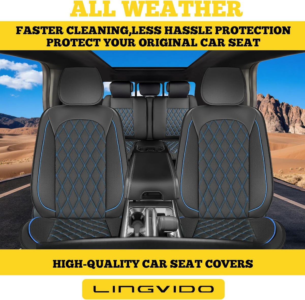 LINGVIDO Car Seat Covers Full Set (5 Seats) - Premium Perforated Nappa Leather, Waterproof Shield, Omni-Adapt Fit SUVs Sedans, Ultimate Family & Pet Protection