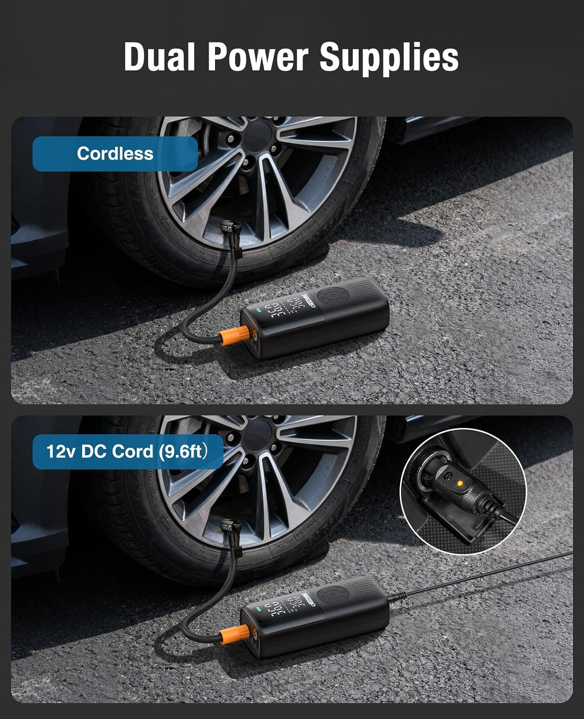 CrestWave Tire Inflator Cordless Dual Power Portable Air Compressor