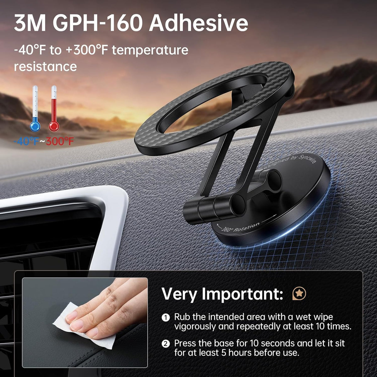 SYNCWIRE Fits MagSafe Car Mount Magnetic Phone Holder for Dash and Tesla