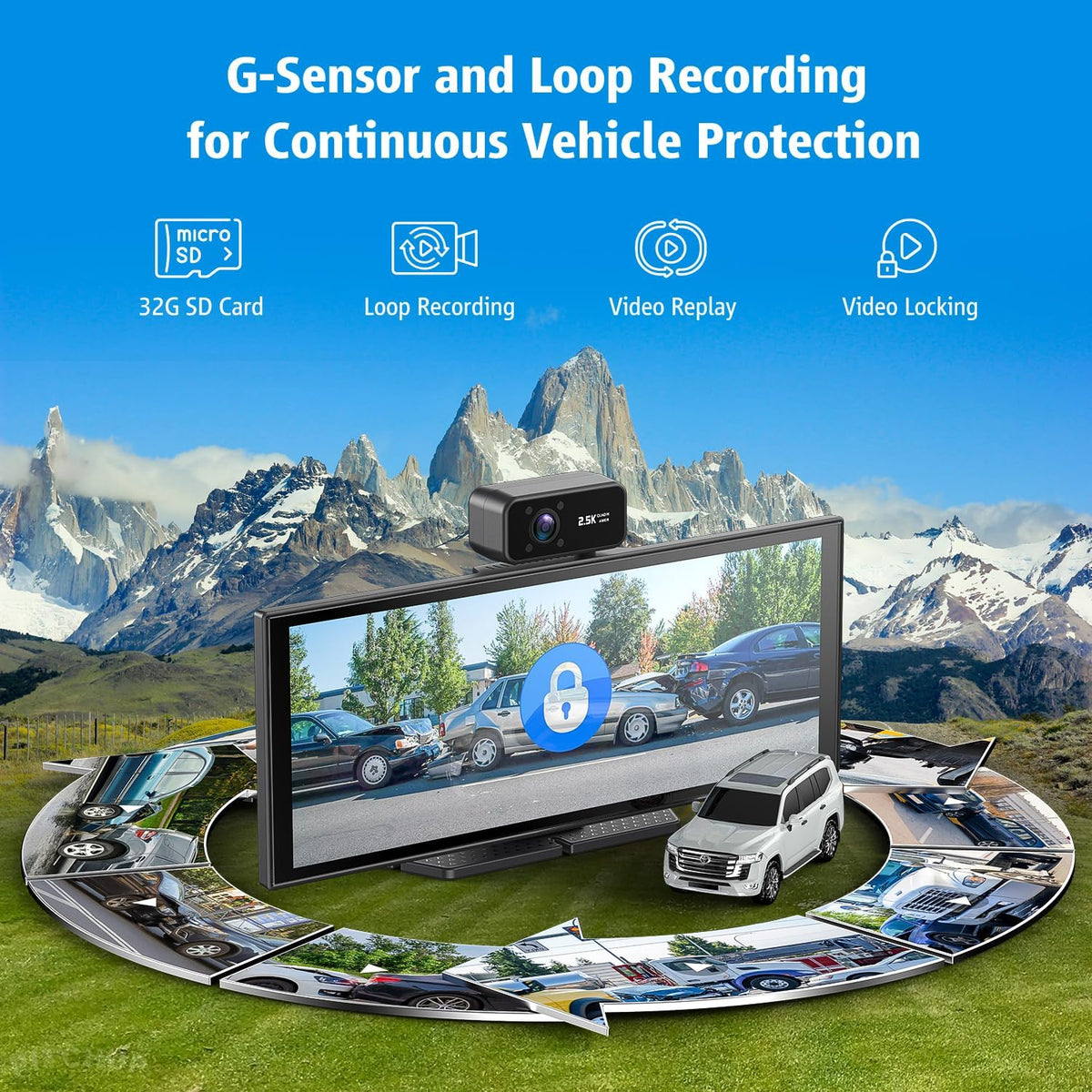 Portable Wireless CarPlay Screen, 10.26" Fully Laminated IPS Touch Screen Car Stereo with Wireless CarPlay & Android Auto, 4K Front 2.5K Rear Dash Cam,1080P Backup Camera,Super Link,Plug & Play