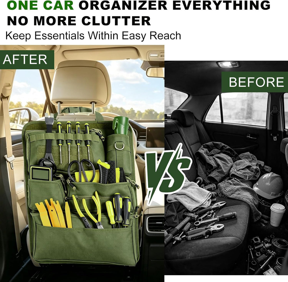 Car Seat Back Organizer with 7 Storage Pockets, Army green